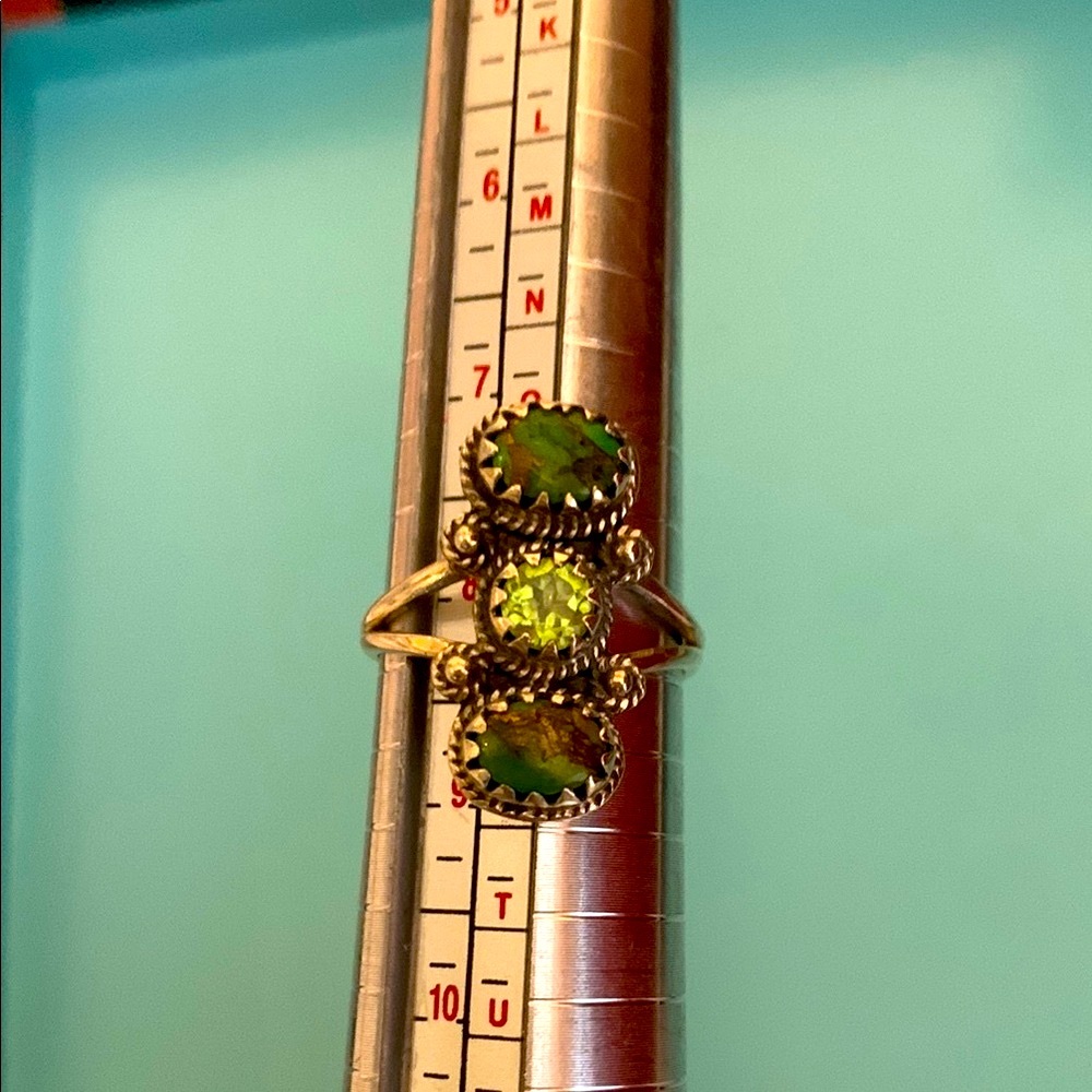 925. Sterling Silver Natural Gaspeite & Peridot Ring- NWOT